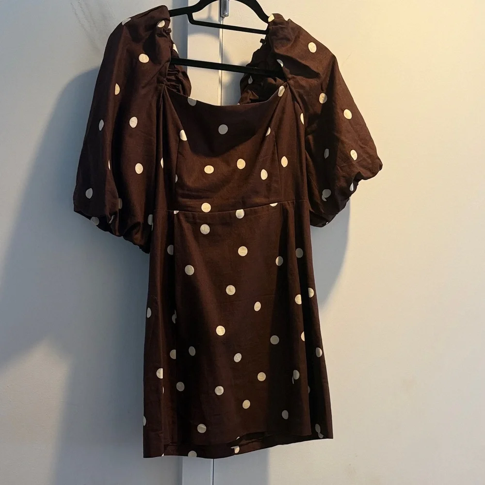 Sezane Brown Mini Dress with White Polka Dots NWT - Picture 2 of 3